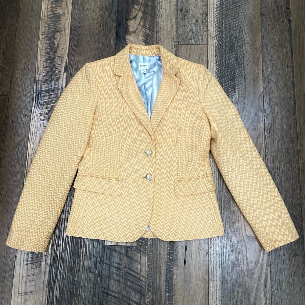 J. Crew wool Yellow Herringbone Tweed Blazer Wm 2